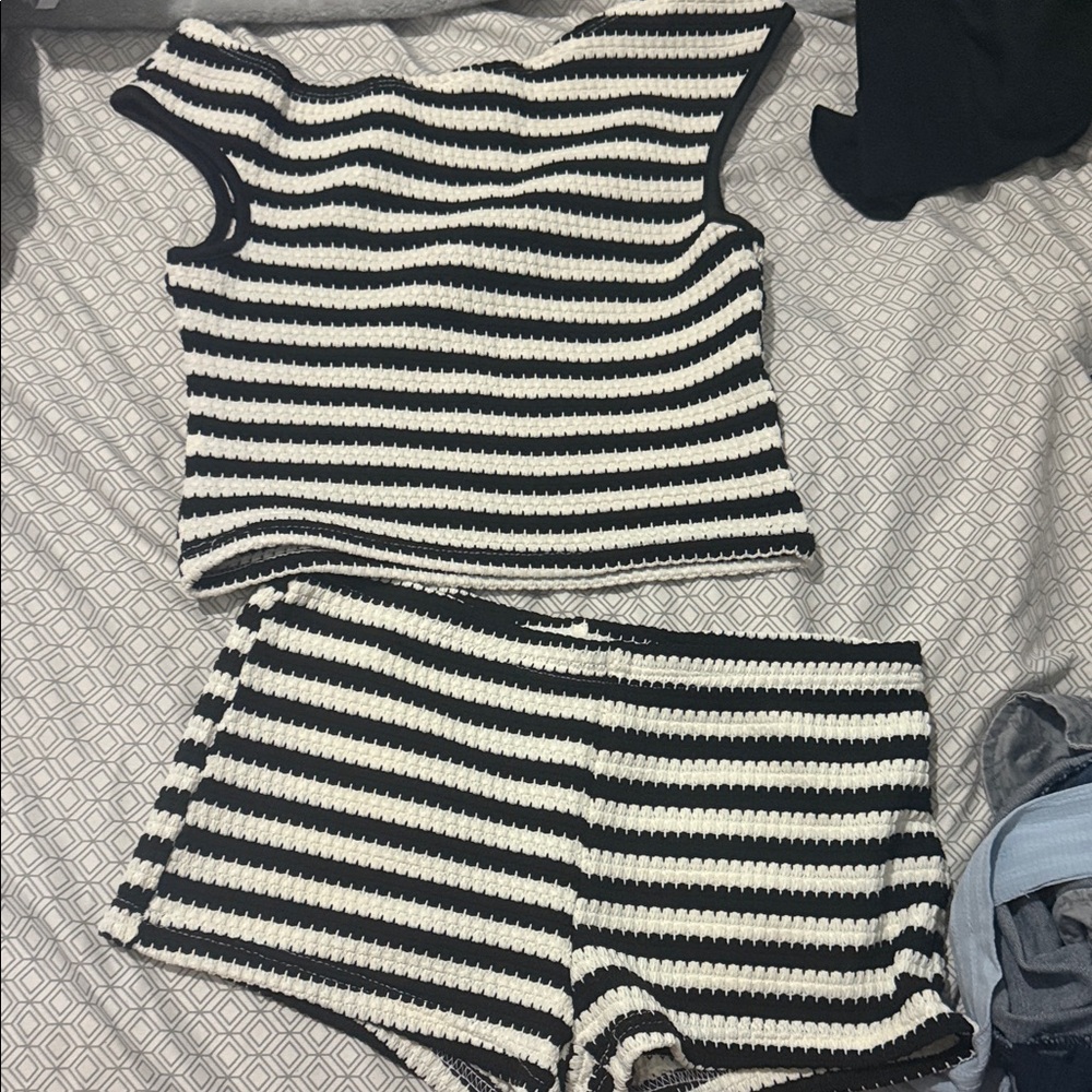 Black and White Striped Knit Set